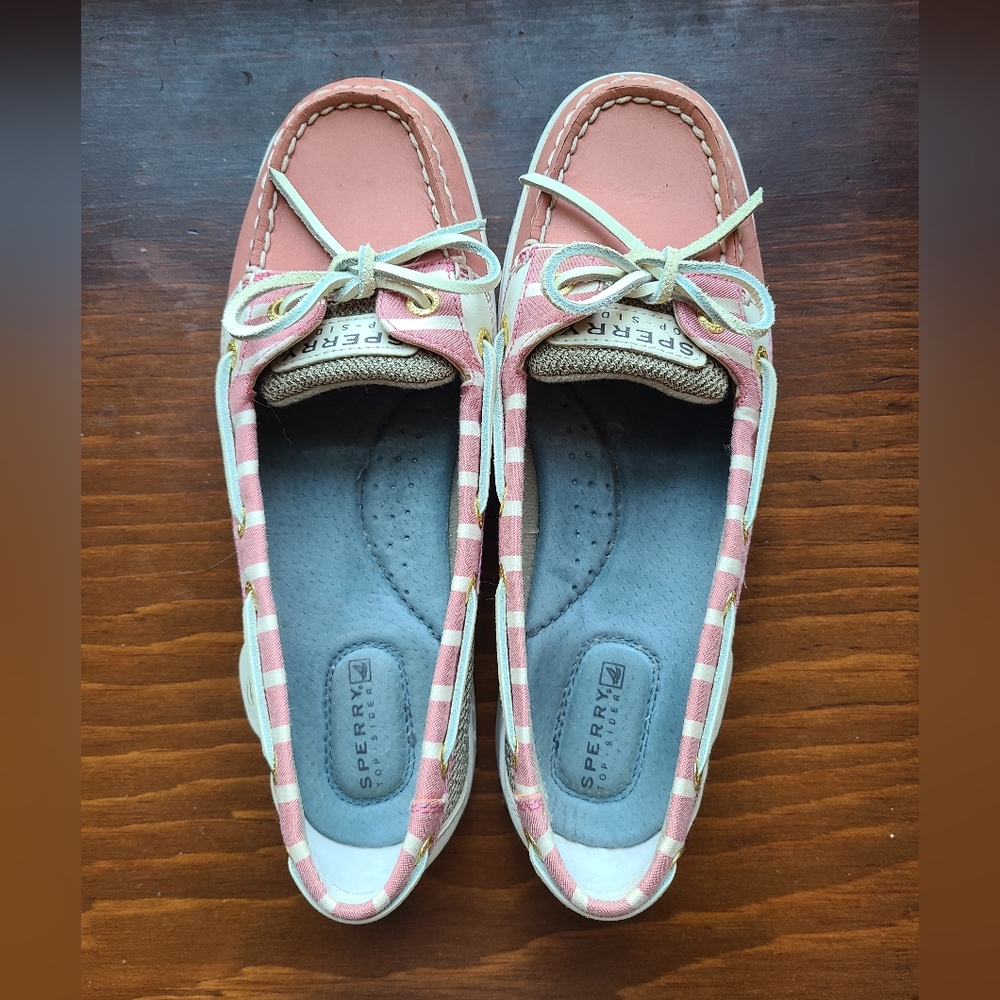 Sperry Striped Pink and White Topsiders 7